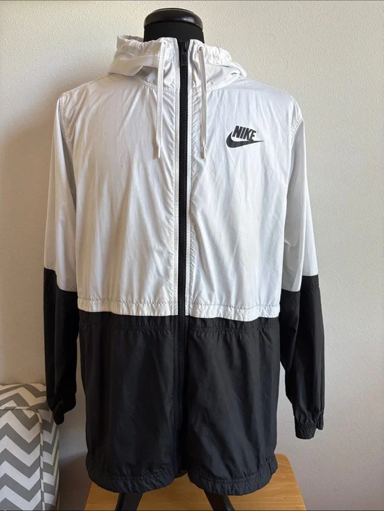 Nike Two-Tone White and Black Hooded Windbreaker Jacket Size 3X