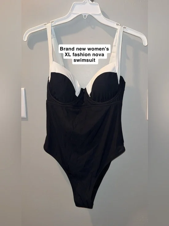 Black and White One-Piece Swimsuit - Padded Bust
