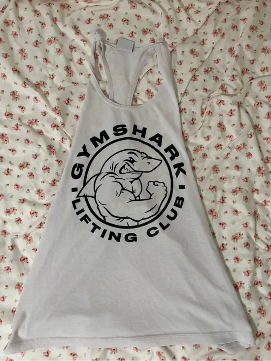 Gymshark White Racerback Tank with Black Lifting Club Logo