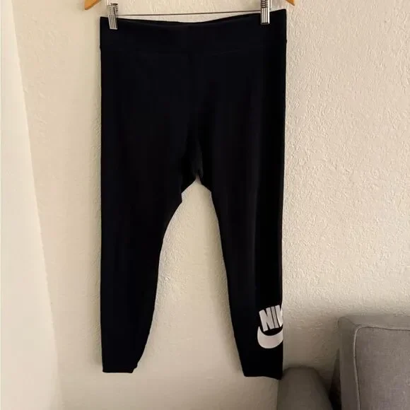 Nike Women's Black Leggings with White Logo
