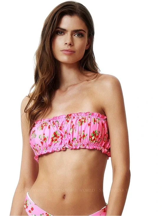 NWT PQ Swim Remi Ruched Bandeau Bikini Top Strawberry customizable