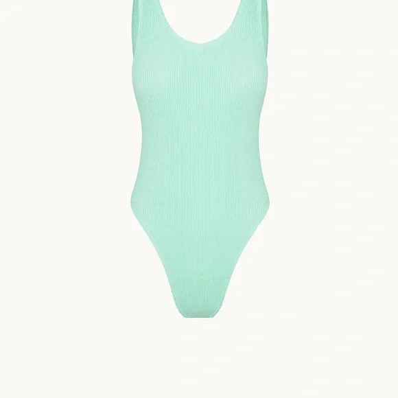 Cleonie Swim Nahla Maillot Aqua Ribbed One-Piece Swimsuit One Size NWT