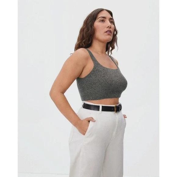 Everlane NEW NWT Womens Small Gray Wool Crop Tank Top Cozy‎ Knit Stretch