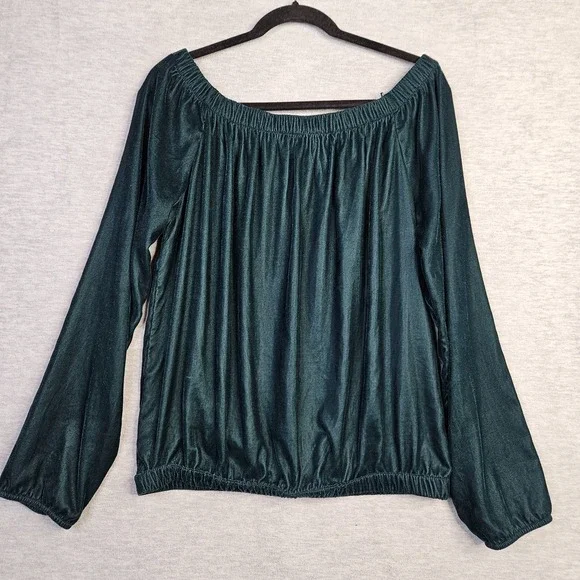 Bailey 44 Women Off Shoulder Blouse Size M Metallic Dark Green Velvet Top