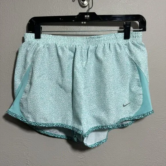 NIKE Womens Sz M Teal Print Dri-FIT Elastic Waist Pull-On Tempo Running Short