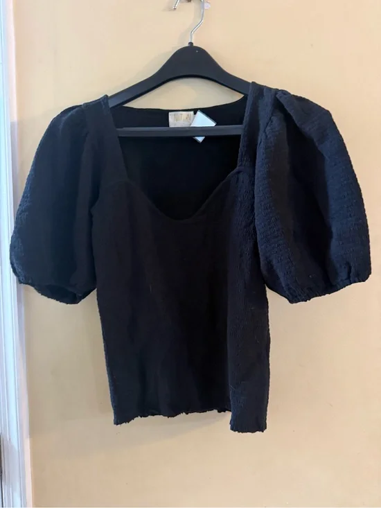 Nation LTD Bianca Smocked 80's Tee in Black, small