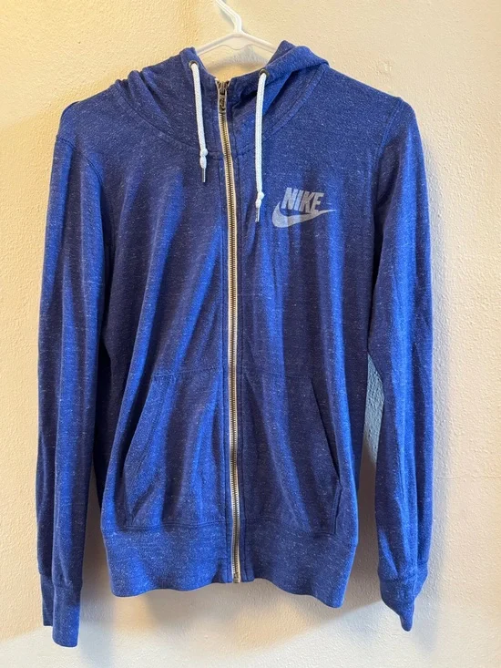 Nike Gym Vintage Full Zip Hoodie Blue Heathered Lightweight Size M