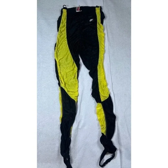Vintage Nike Stirrup Leggings Pants Black Yellow Ruched Stacked Womens Size M