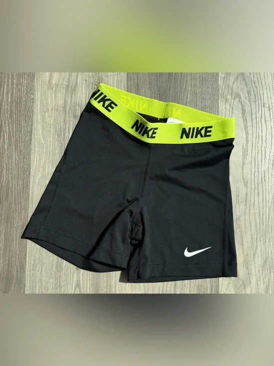 EUC Nike Black Compression Shorts with Neon Yellow Waistband, 5” inseam