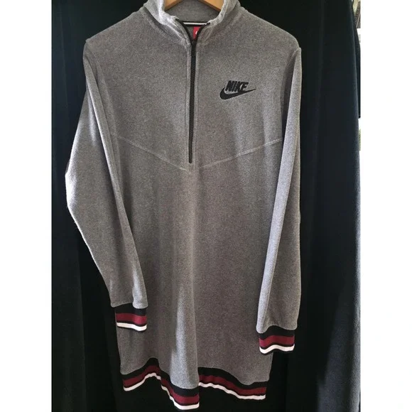 Nike Terry Sweater Dress Gray Collared Zip Long Sleeve Size M