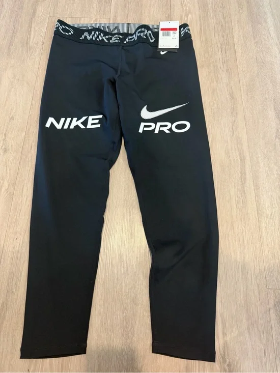 Nike Pro Mid-Rise 7/8 Mesh Panel Black Graphic Leggings HV2306-010 Women's Large