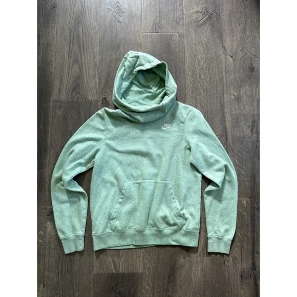 Nike Funnel Neck Hoodie Small Mint Green Heather Cotton Blend Fleece Excellent