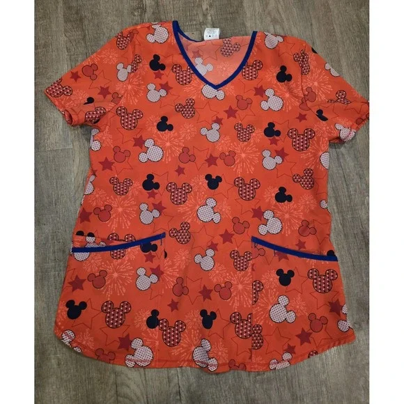 Performance‎ Stretch Disney Mickey Mouse Scrub top In Size M W/Pockets