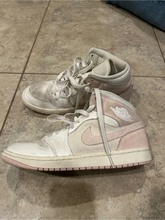 Nike Air Jordan Women's High-Top Sneakers in White and Light Pink Suede