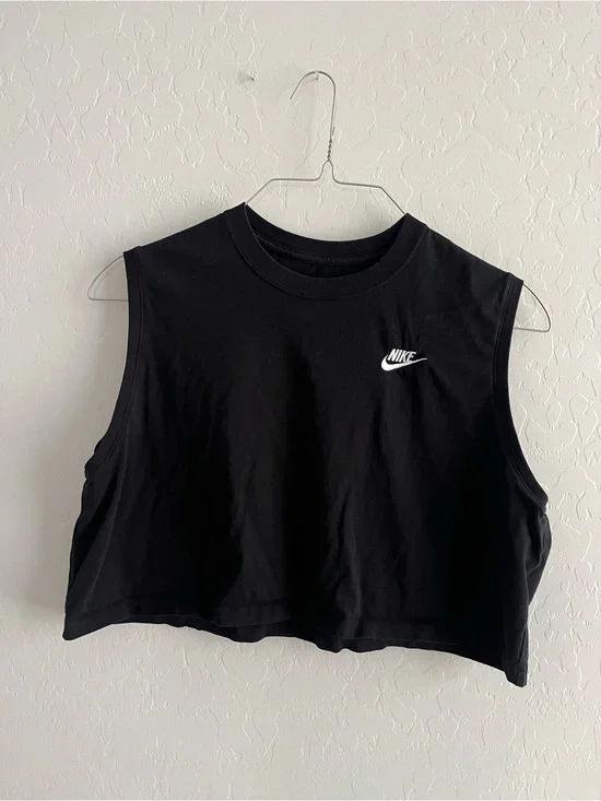 Nike Black Cropped Muscle Tee with White Swoosh