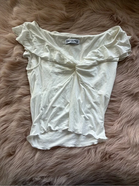 Princess Polly Ivory Twist-Front Ruffle Crop Top