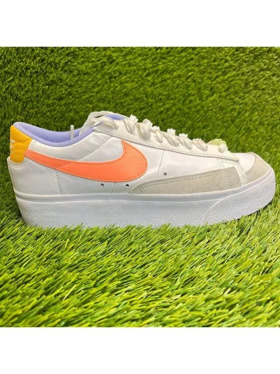 Nike Blazer Low Platform Womens Size 8.5 White Orange Athletic Shoes Sneakers