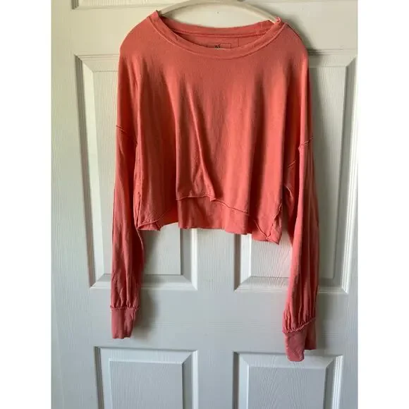 We The Free Cropped Oversized Boxy Long Sleeve Top‎ Coral Orange Size Small