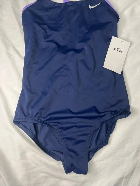 Nike One-Piece Swimsuit in Navy with Lilac Trim