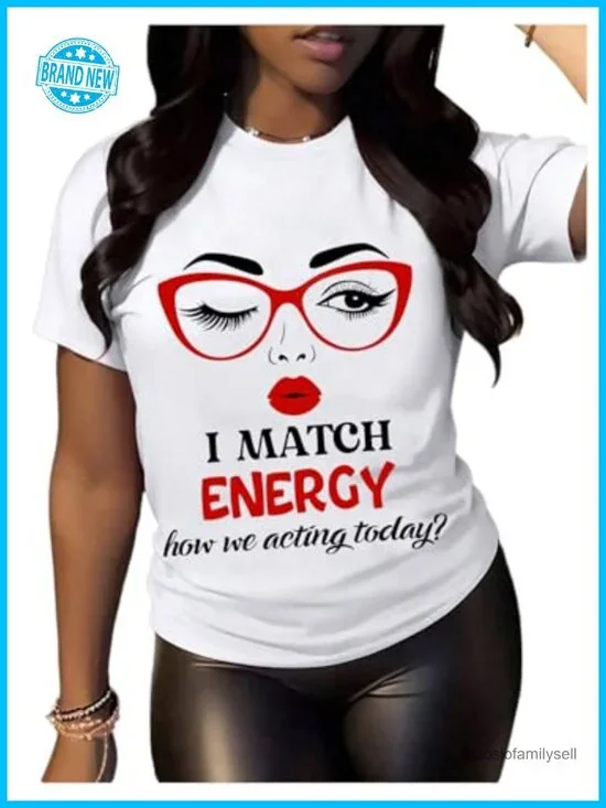 Graphic Print Crew Neck Tee - Y2K Slogan Crop Top
