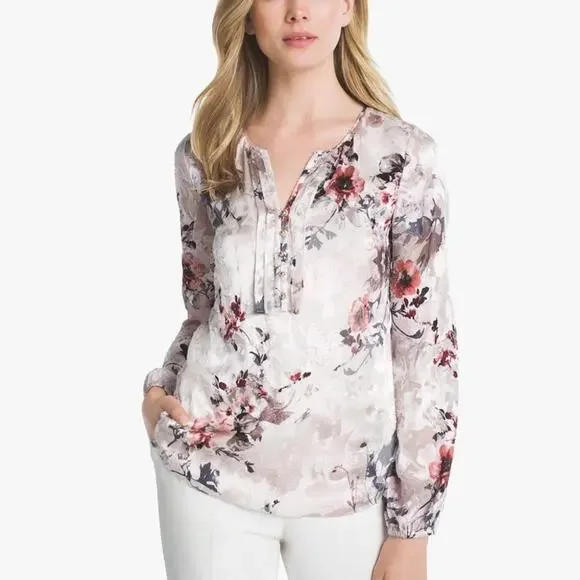 White House Black Market Floral Blouse Sz 10