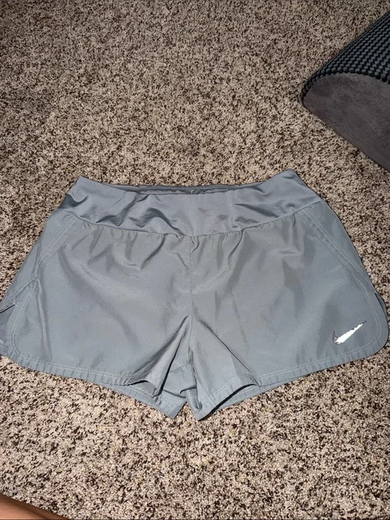 Nike Women's Athletic Shorts in Slate Gray with White Swoosh