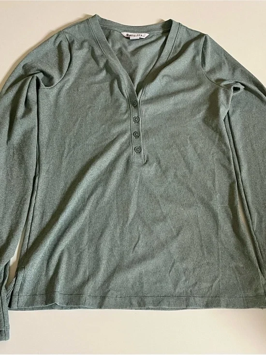 Athleta Sage Green Long Sleeve Henley Tee
