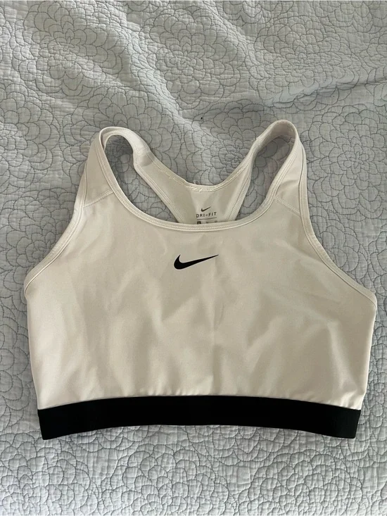 Nike White Dri-FIT Sports Bra with Black Hem