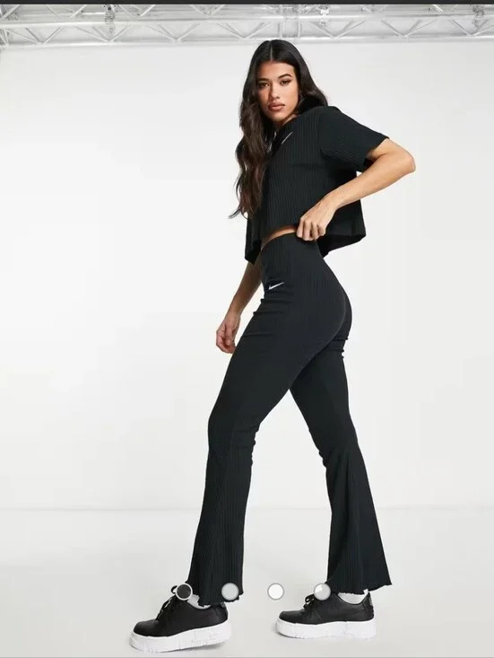Nike Black Womens Ribbed‎ Flared Pants
