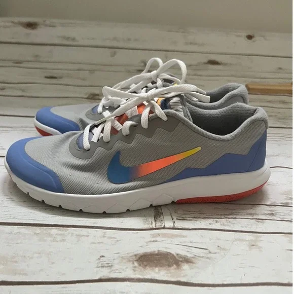 Nike Flex Experience 4 Wolf Grey Blue Orange Running Shoes 749822-048 6.5Y/W8