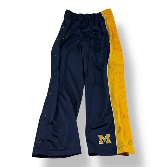 Nike Team Vintage‎ Blue Yellow Tear Away Snap Warm Up Pants Large Michigan NCAA