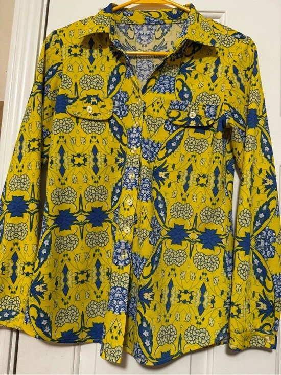 Vintage Yellow & Blue Floral Button-Up Shirt