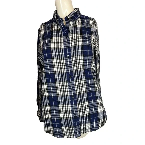 LL Bean Plaid Flannel Relaxed Fit Button Down Shirt Women's Small Casual