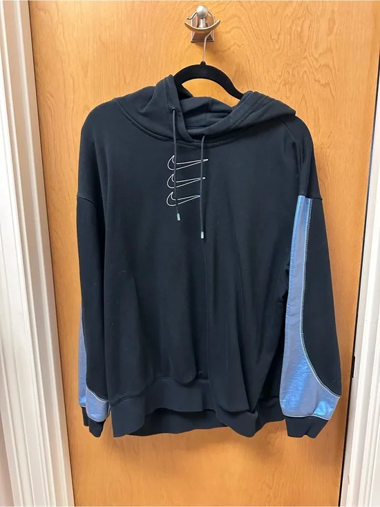 Nike Black Hoodie with Blue Iridescent Sleeve Accents