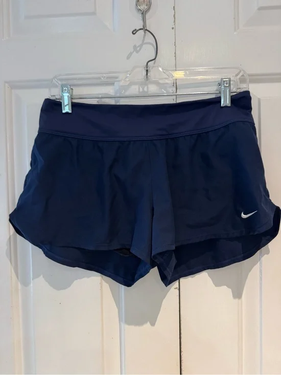 Nike Dark Blue Women's Athletic Shorts with White Swoosh