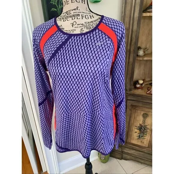 Nike Dri Fit Long Sleeve Purple Orange Geometric Top
