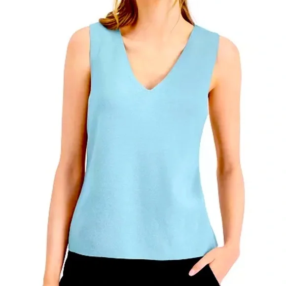 Alfani Sleeveless V-Neck Petite Sweater  Women’s Aqua Blue Size Petite Large