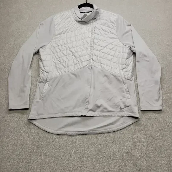 Nike Running Womens XL Therma-FIT Quilted Jacket Gray Full Zip Athletic