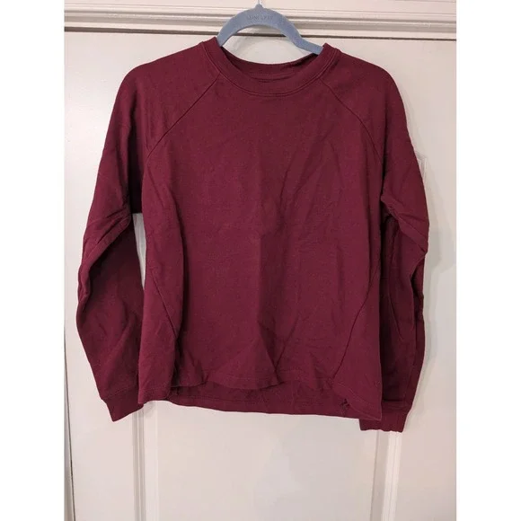 Pareto Women Burgundy Organic Cotton Raglan‎ Crewneck Sweatshirt USA Small