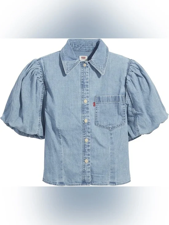 Levi's Blue Puff Sleeve Denim Button-Down Shirt