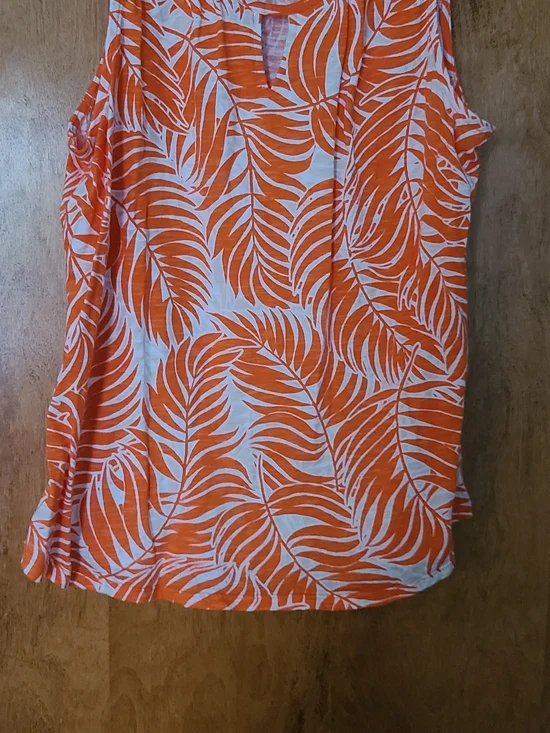 Tropical Orange & White Leaf Print Sleeveless Top