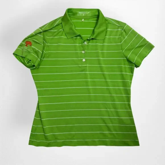 Nike Golf DriFit Womens Polo Shirt Medium Green Striped Short Sleeve South Padre