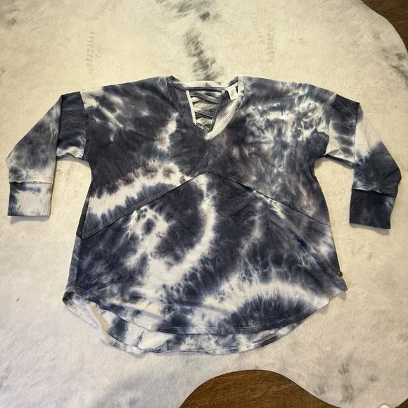 Ashley Stewart Top Womens Size 22/24 Blue Tie Dye Plus Size Boho Blouse