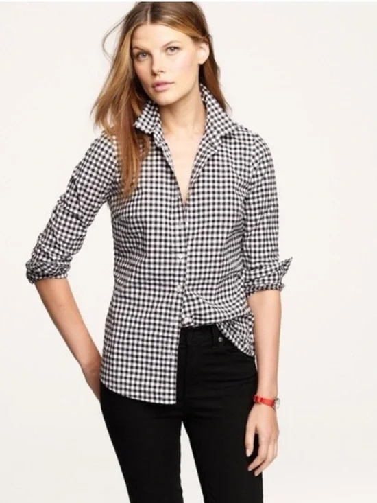 J. Crew Navy and White Gingham Button-Down Pocket Shirt Woman’s XXS | NWOT