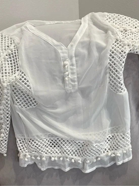 White Crochet-Trim Women’s Blouse