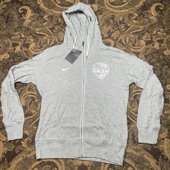 Nike Houston Dash NWSL Core Heather Gray Full Zip Hoodie Womens Size Large New