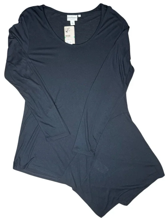 Pure DKNY NWT Womens Large Black Asymmetrical Tunic Top Long Sleeve Draped