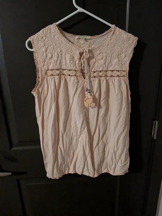Sleeveless Crochet Detail Peasant Top - Blush Pink