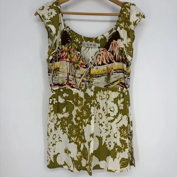 Jams World Hawaiian Babydoll Top S Vacation Beach Boho Floral Tropical Island