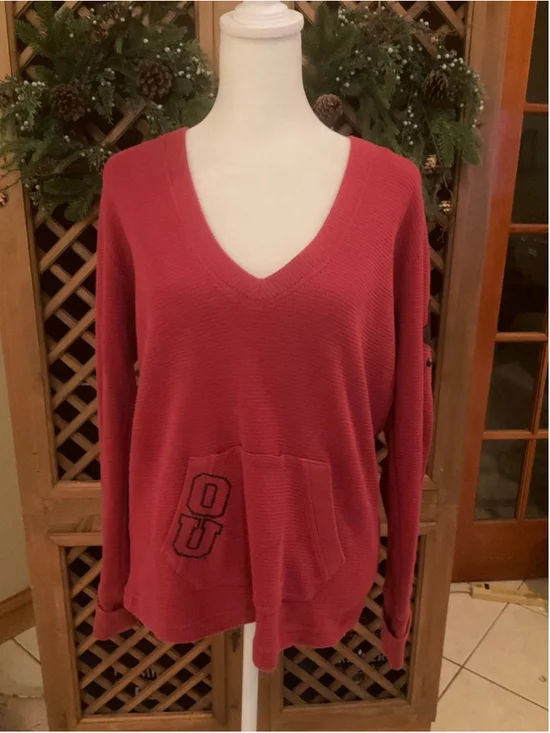 Nike Team Oklahoma Sooners OU Thermal Hoodie Pullover Women’s Large Red Waffle K